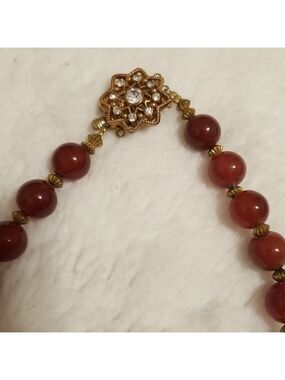 Estate find 20" matinee plum color 9mm glass beads &rhinestones clasp necklace